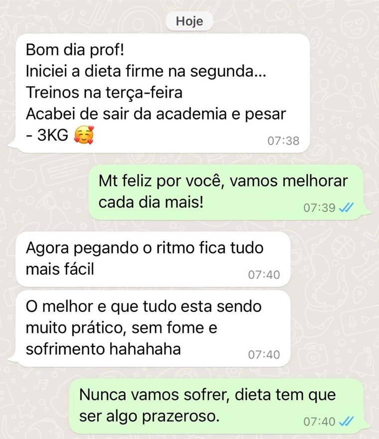 Depoimento de aluno no WhatsApp