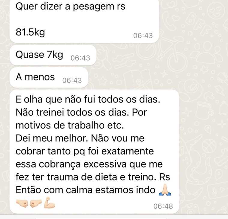 Depoimento de aluno no WhatsApp