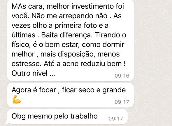Depoimento de aluno no WhatsApp