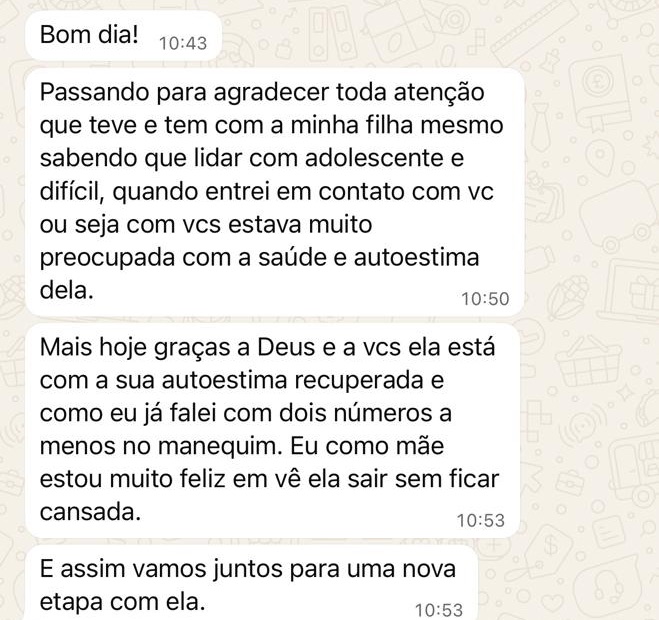 Depoimento de aluno no WhatsApp