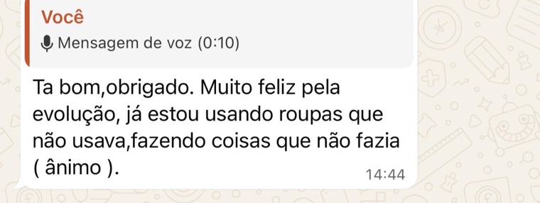Depoimento de aluno no WhatsApp
