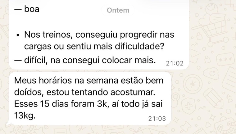 Depoimento de aluno no WhatsApp