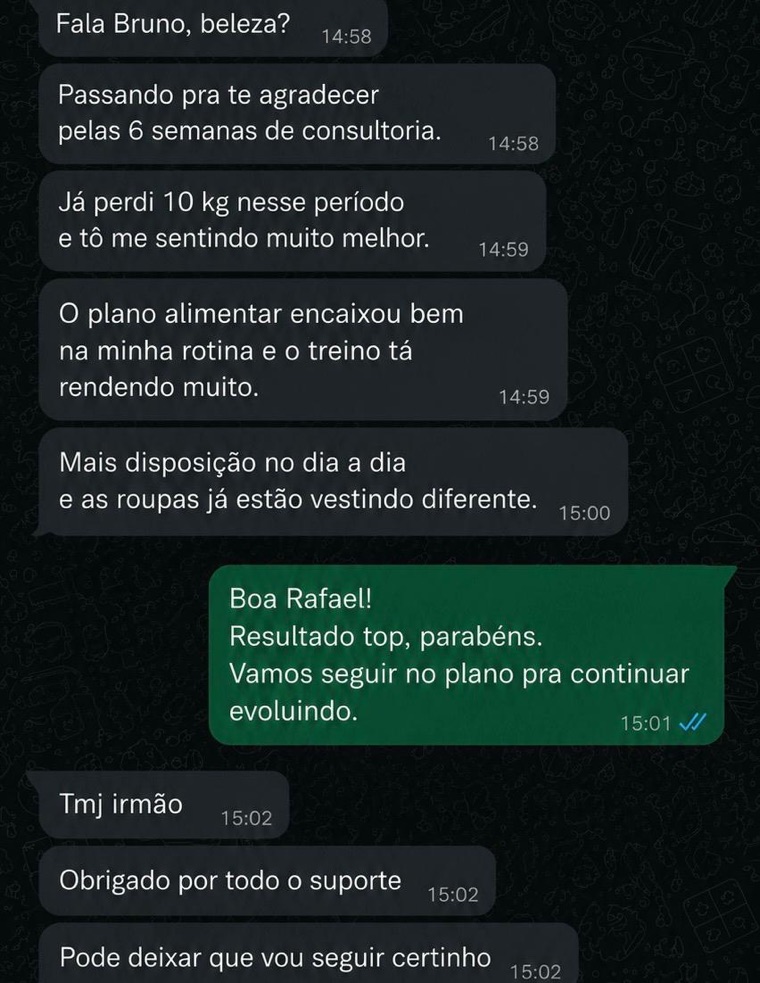 Depoimento de aluno no WhatsApp