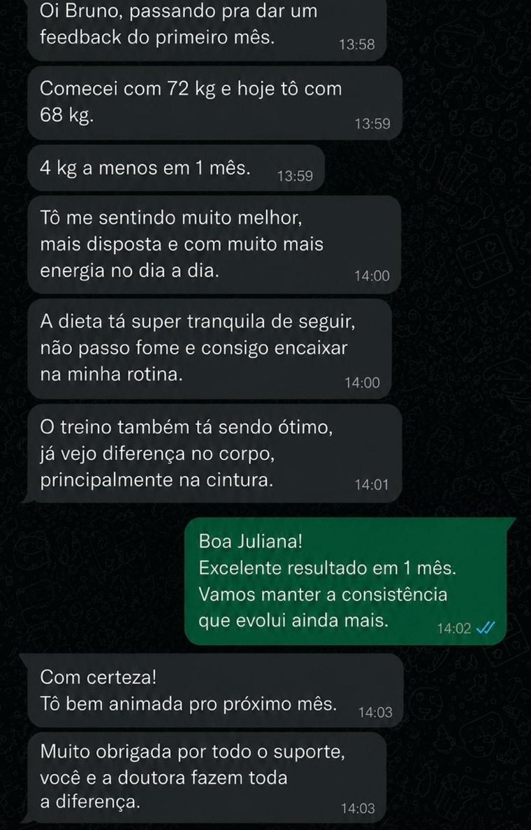 Depoimento de aluno no WhatsApp