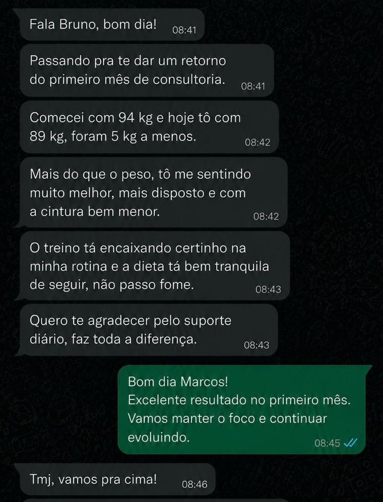 Depoimento de aluno no WhatsApp